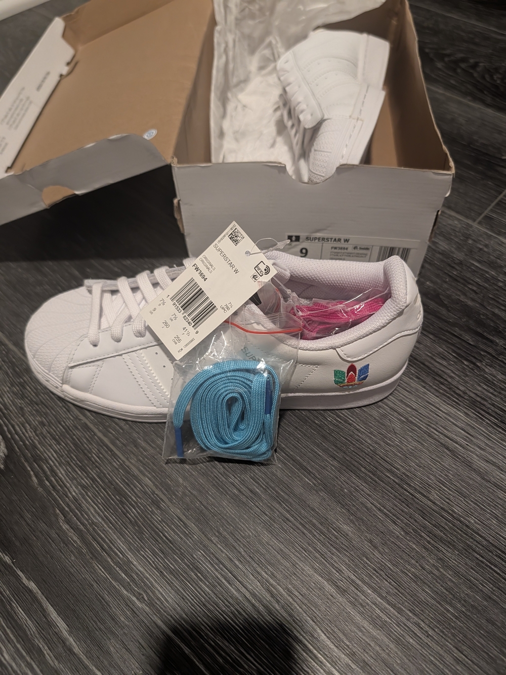 Adidas White Superstar Sneakers with Multicolor Logos - Picture 9 of 11
